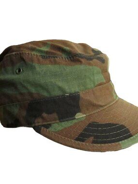 Vintage Camouflage Hot Weather Cap Size 7 US Military Issue Cap Woodland